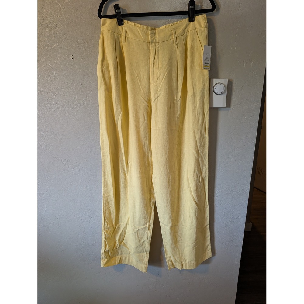 A New Day NWT Linen Blend Pants 10 Yellow High Rise Pleated Wide Leg Trousers